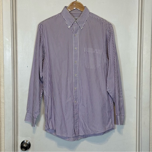 Brooks Brothers Eggplant and White Striped Dress Shirt Size 16 1/2 35 - Picture 3 of 9